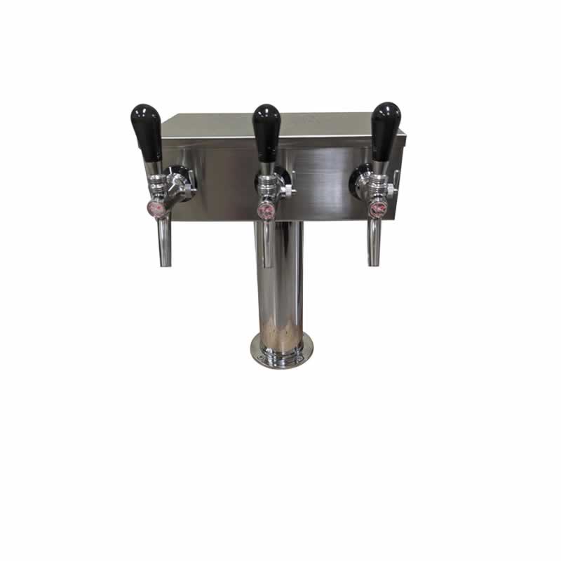 Three Faucet T Tower with 3 CMB SS Flow Control V10 Faucet and Shanks