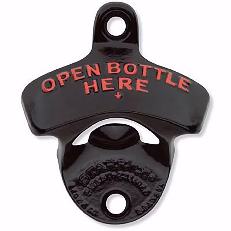 "Open Bottle Here"Red on Black, Starr Bottle Opener