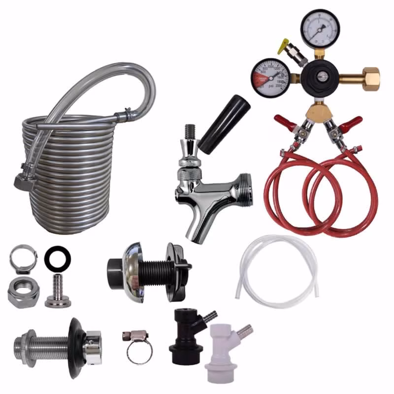 Two Faucet Ball Lock Jockey Box Kit with 50' Coils and All Stainless Steel Beer Flow - DIY Setup