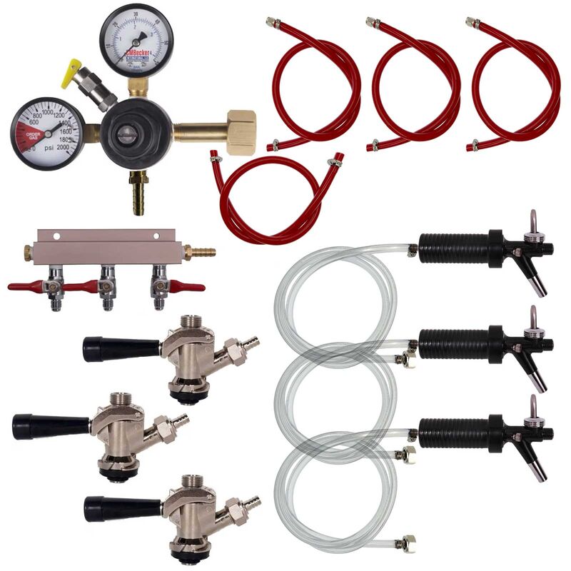 3 Tap Event Keg Kit with Flow Control Faucets and Dual Gauge Regulator