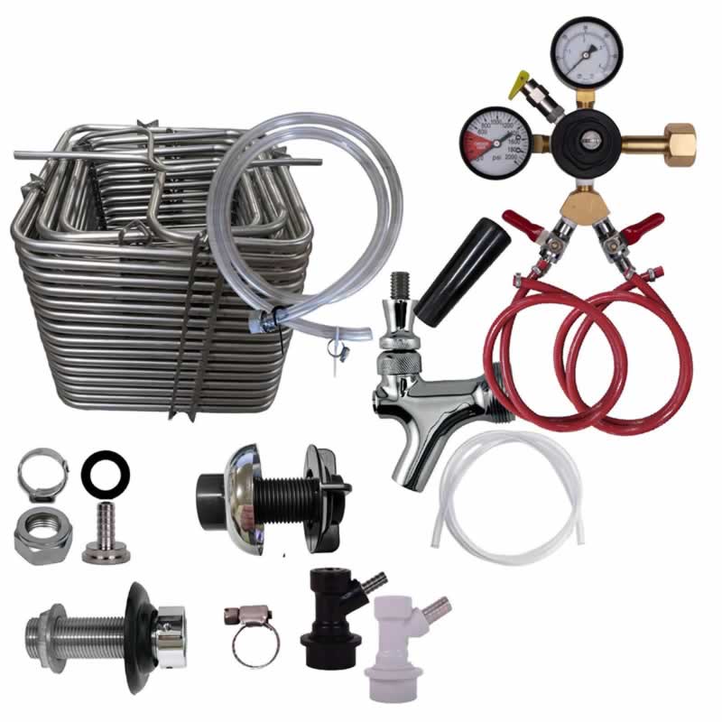 2 Faucet Jockey Box Kit with 120' Stainless Steel Coils and Ball Lock Connections - DIY Setup