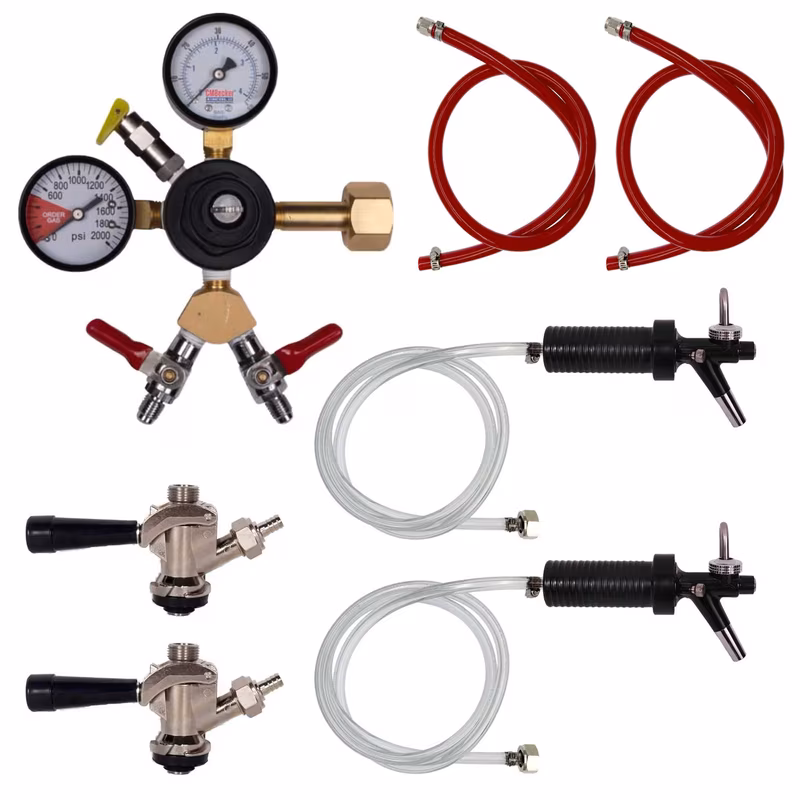 2 Tap Event Keg Kit with Flow Control Faucets and Dual Gauge Regulator