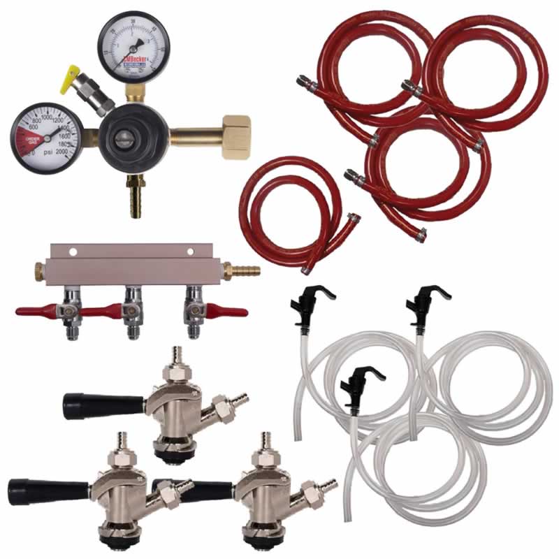 3 Faucet Party Keg Kit with Dual Gauge Regulator