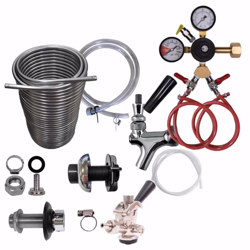 DIY Two Faucet Jockey Box Kit with 70' Stainless Steel Coils and All Stainless Beer Flow