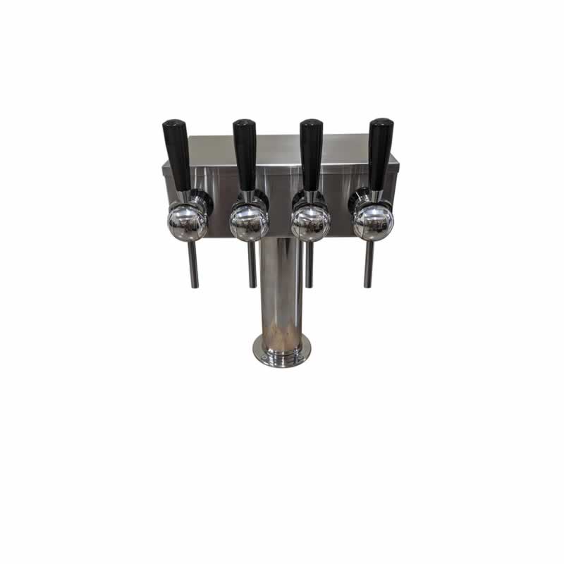 Four Faucet T Tower with 4 CMB SS Rotary Valves, Stainless Shanks