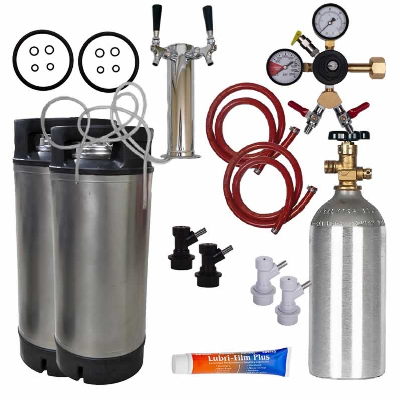 Complete Dual Faucet Tower Homebrew Kegging Kit | Includes Premium Kegs, 5# CO2 Cylinder, & Lots Mor