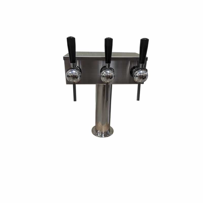 Three Faucet T Tower with 3 CMB SS Rotary Valves, Stainless Shanks