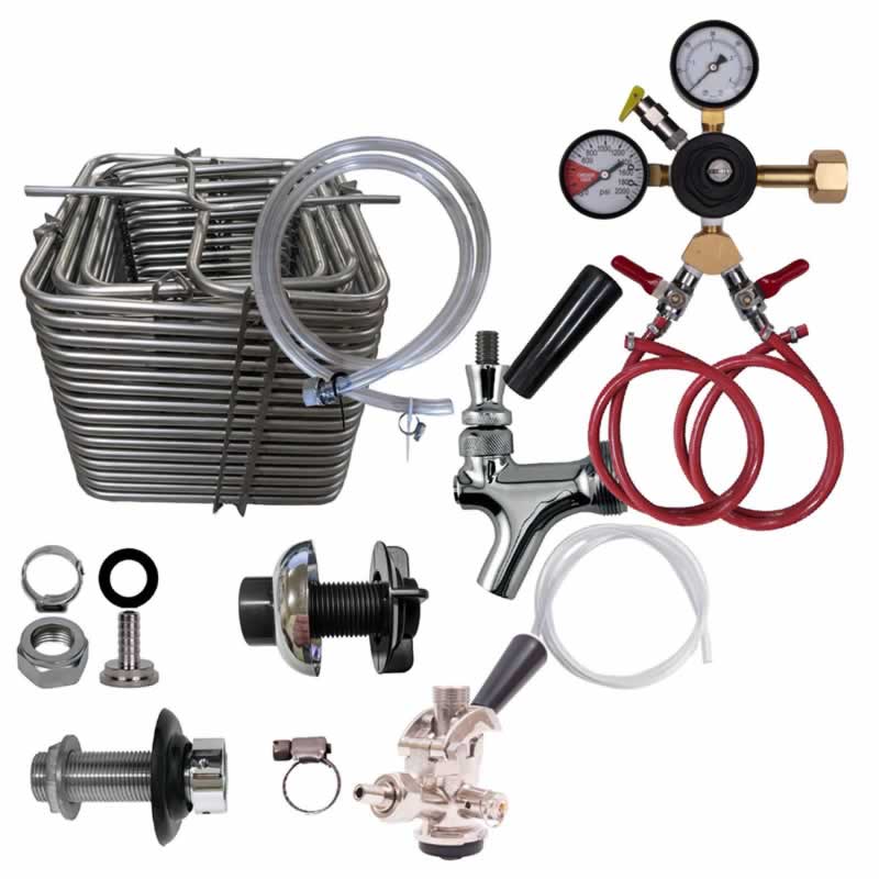 DIY Two Faucet Jockey Box Kit with 120' Stainless Steel Coils and All Stainless Beer Flow