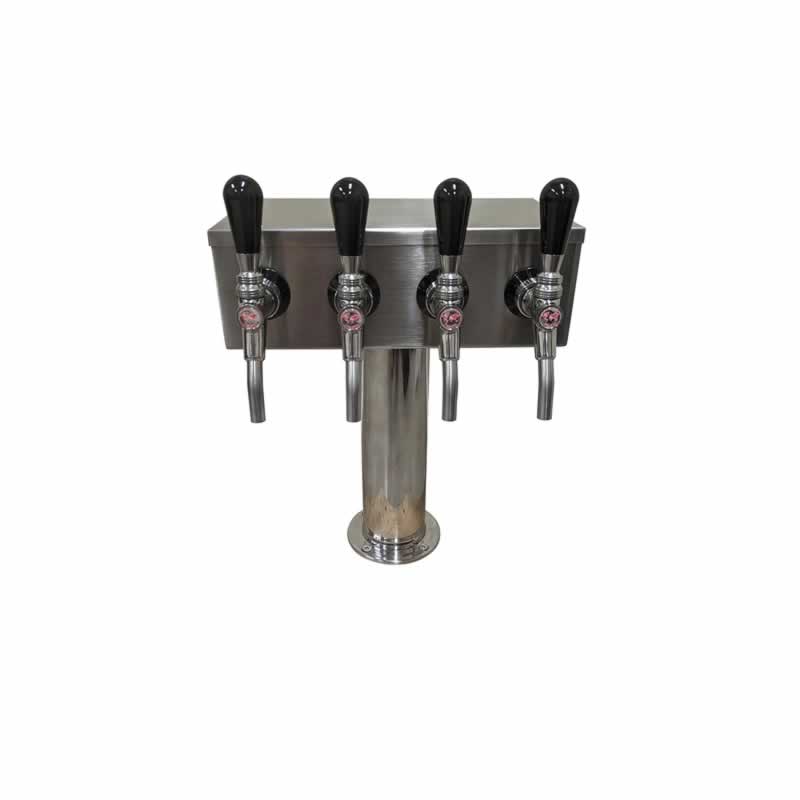 Four Faucet T Tower with 4 CMB Stainless Steel V3S Faucets w/ SS Bent Nozzle