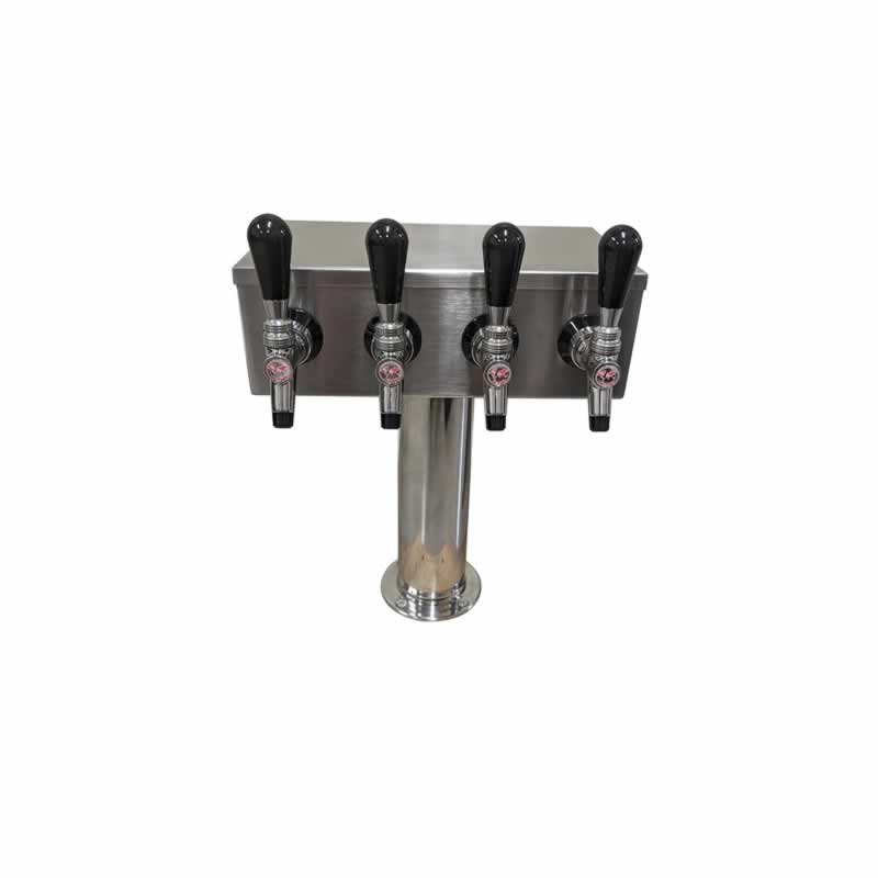 Four Faucet T Tower with 4 CMB Stainless Steel V3S Faucets w/ Short Nozzles