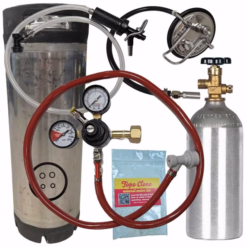 Fizz Kit PLUS | Complete Soda Carbonating Kit Includes Flow Control Faucet, 5lb CO2 Cylinder, & Keg