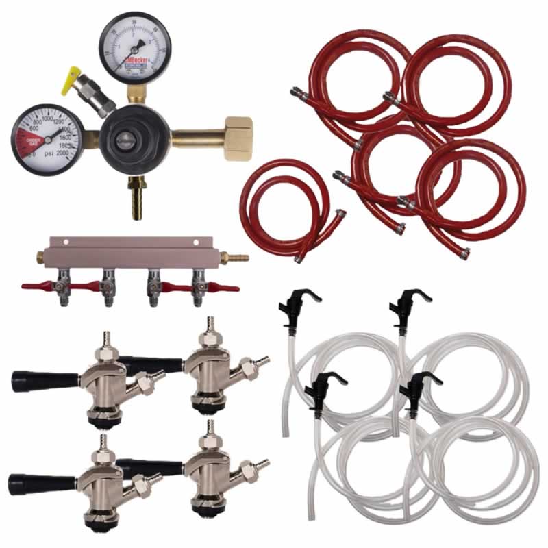 4 Faucet Party Keg Kit with Dual Gauge Regulator