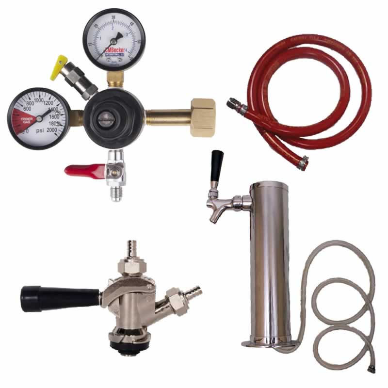 Single Tap Kegerator Tower Conversion Kit with Dual Gauge Regulator