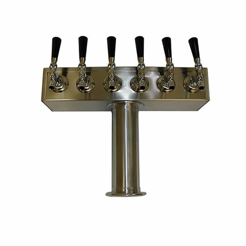 6 Faucet Beer Tower, 3" Stainless Steel "T" Tower