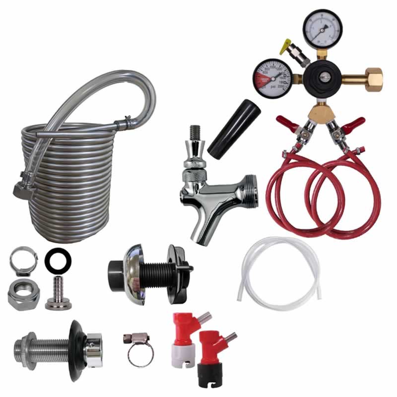 Two Faucet Homebrew Pin Lock Jockey Box Kit with 50' Stainless Steel Coils - DIY Conversion Kit