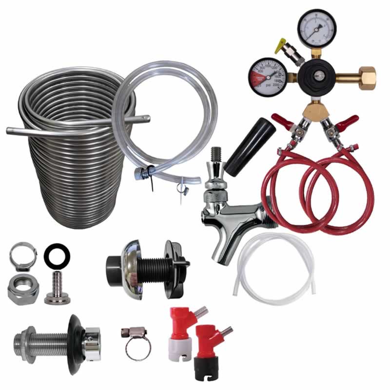 Two Faucet Homebrew Pin Lock Jockey Box Kit with 70' Stainless Steel Coils - DIY Setup