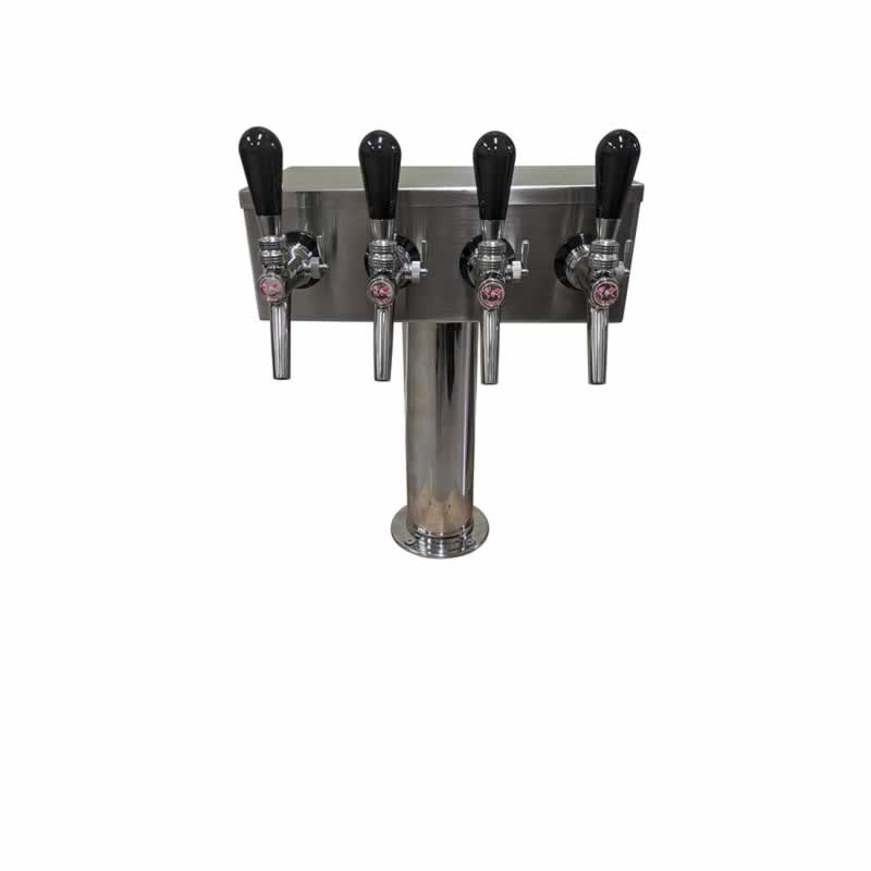 Four Faucet T Tower with 4 CMB SS Flow Control V10 Faucet and Shanks