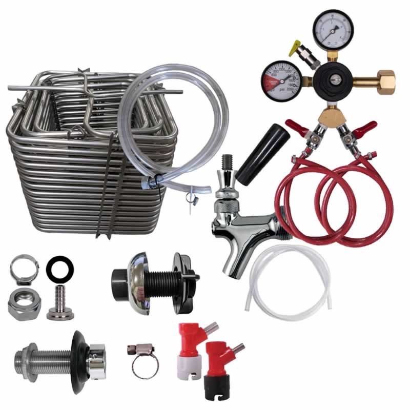 DIY Two Faucet Homebrew Pin Lock Jockey Box Kit with 120' Stainless Steel Coils