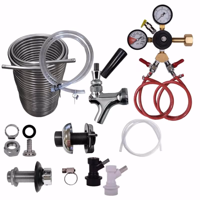DIY Two Faucet Homebrew Jockey Box Kit with 70' Stainless Steel Coils and Ball Lock Connections