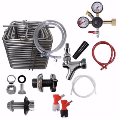 1 Faucet Pin Lock Jockey Box Kit with 120' Stainless Steel Coil - All Stainless Beer Flow DIY Kit / One Faucet Homebrew Pin Lock Jockey Box Kit, 120'