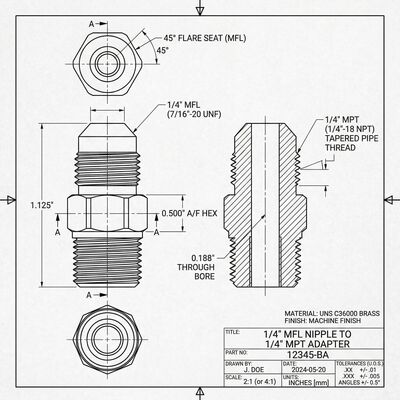 1/4" MFL Nipple to 1/4" MPT Adapter (Alternate View 4)