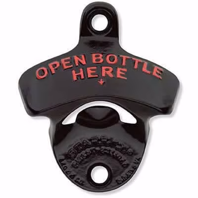 "Open Bottle Here"Red on Black, Starr Bottle Opener / "Open Bottle Here"Red on Black, Starr Bottle Opene
