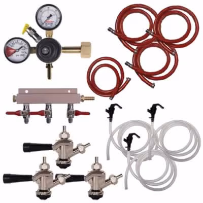3 Faucet Party Keg Kit with Dual Gauge Regulator / Party Keg Kit - 3 Faucet - Dual Gauge Regulator