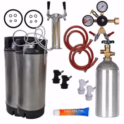Complete Dual Faucet Tower Homebrew Kegging Kit | Includes Premium Kegs, 5# CO2 Cylinder, & Lots Mor / Complete Dual Faucet Tower Homebrew Kegging Kit |