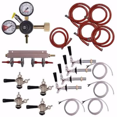 4-Tap Kegerator Conversion Kit with Dual Gauge Regulator / Kegerator Conversion Kit - 4 Taps
