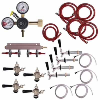 4-Tap Kegerator Conversion Kit with Dual Gauge Regulator / Kegerator Conversion Kit - 4 Taps