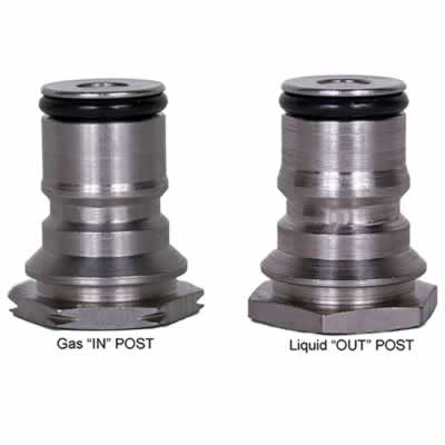 Refurbished Firestone Ball Lock Keg Posts - Complete Pair with New Universal Poppet Valves (Alternate View 2)