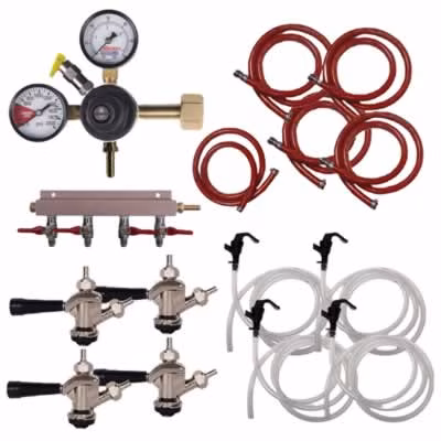 4 Faucet Party Keg Kit with Dual Gauge Regulator / Party Keg Kit - 4 Faucet - Dual Gauge Regulator