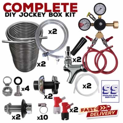 Two Faucet Homebrew Pin Lock Jockey Box Kit with 70' Stainless Steel Coils - DIY Setup (Alternate View 2)