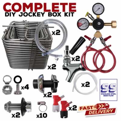 DIY Two Faucet Homebrew Pin Lock Jockey Box Kit with 120' Stainless Steel Coils (Alternate View 2)