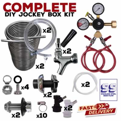 DIY Two Faucet Homebrew Jockey Box Kit with 70' Stainless Steel Coils and Ball Lock Connections (Alternate View 2)