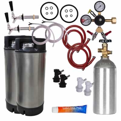 Complete Dual Faucet Fridge Homebrew Kegging Kit | Includes Premium Kegs, 5# CO2 Cylinder, & Lots Mo / Complete Dual Faucet Fridge Homebrew Kegging Kit |