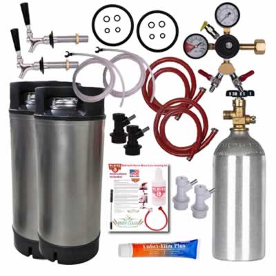 Complete Dual Faucet Fridge Homebrew Kegging Kit | Includes Premium Kegs, 5# CO2 Cylinder, & Lots Mo (Alternate View 2)