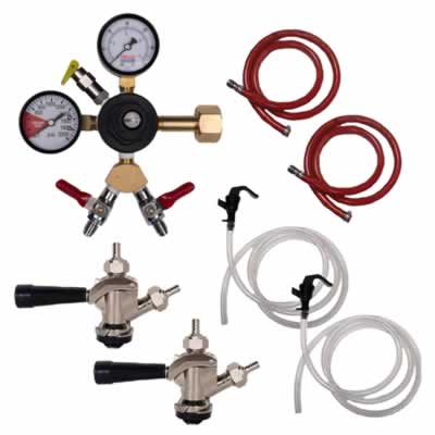 2-Faucet Party Keg Kit with Dual Gauge Regulator / Party Keg Kit - 2 Faucet - Dual Gauge Regulator